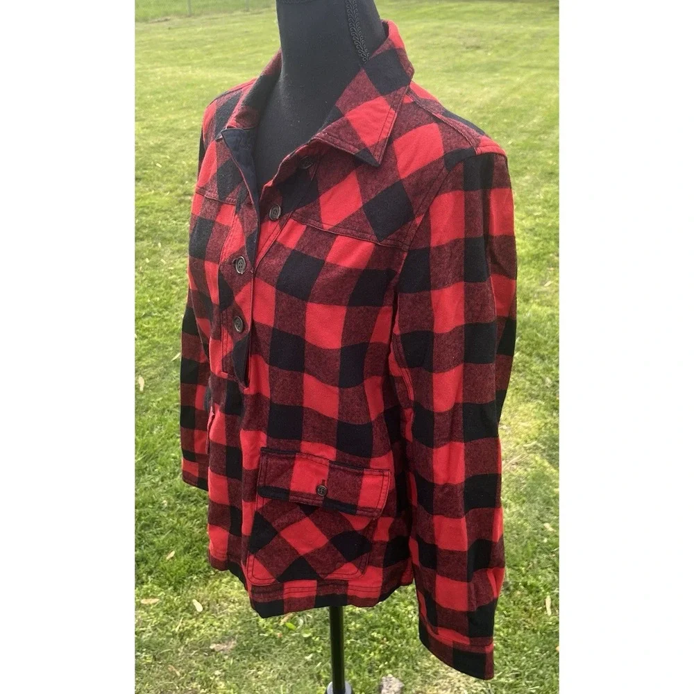 J.Crew Buffalo Plaid Jacket Womens Small Red Black‎ Flannel Utility Chore Coat
